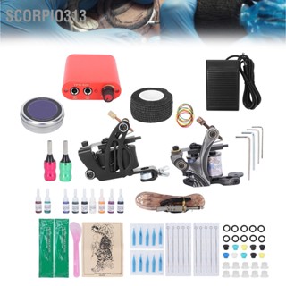 Scorpio313 ชุดเครื่องสักครบชุด Shader Liner Tattoo Coil Machine Starter อุปกรณ์เครื่องสัก 90‑265V