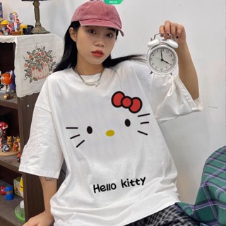 เสื้อยืดแขนสั้นลําลอง ทรงหลวม ขนาดใหญ่ ลายการ์ตูน Sanrio Hello Kitty สไตล์เกาหลี เรโทร แฟชั่นฤดูร้อน สําหรับเด็กผู้ชาย และเด็กผู้หญิง