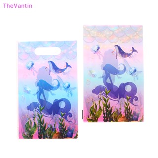 Thevantin ถุงของขวัญ ถุงขนม ลายหางนางเงือก สําหรับใส่ขนมบิสกิต ปาร์ตี้วันเกิดเด็ก 50 ชิ้น