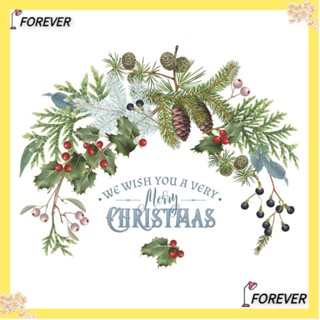 FOREVER Wall Stickers Branch Xmas Green Plant Glass Door Merry Christmas Wall Decals