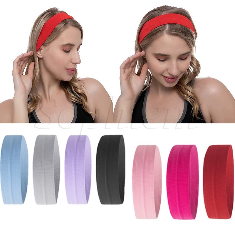 ที่คาดผม แบบยืดหยุ่น กันลื่น สีพื้น แบบเรียบง่าย สไตล์เกาหลี สําหรับออกกําลังกาย เล่นโยคะ