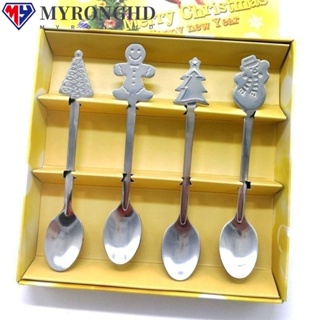 Myronghd ช้อนกาแฟ สเตนเลส ลายคริสต์มาส สโนว์แมน สําหรับเด็ก 4 ชิ้น ต่อชุด