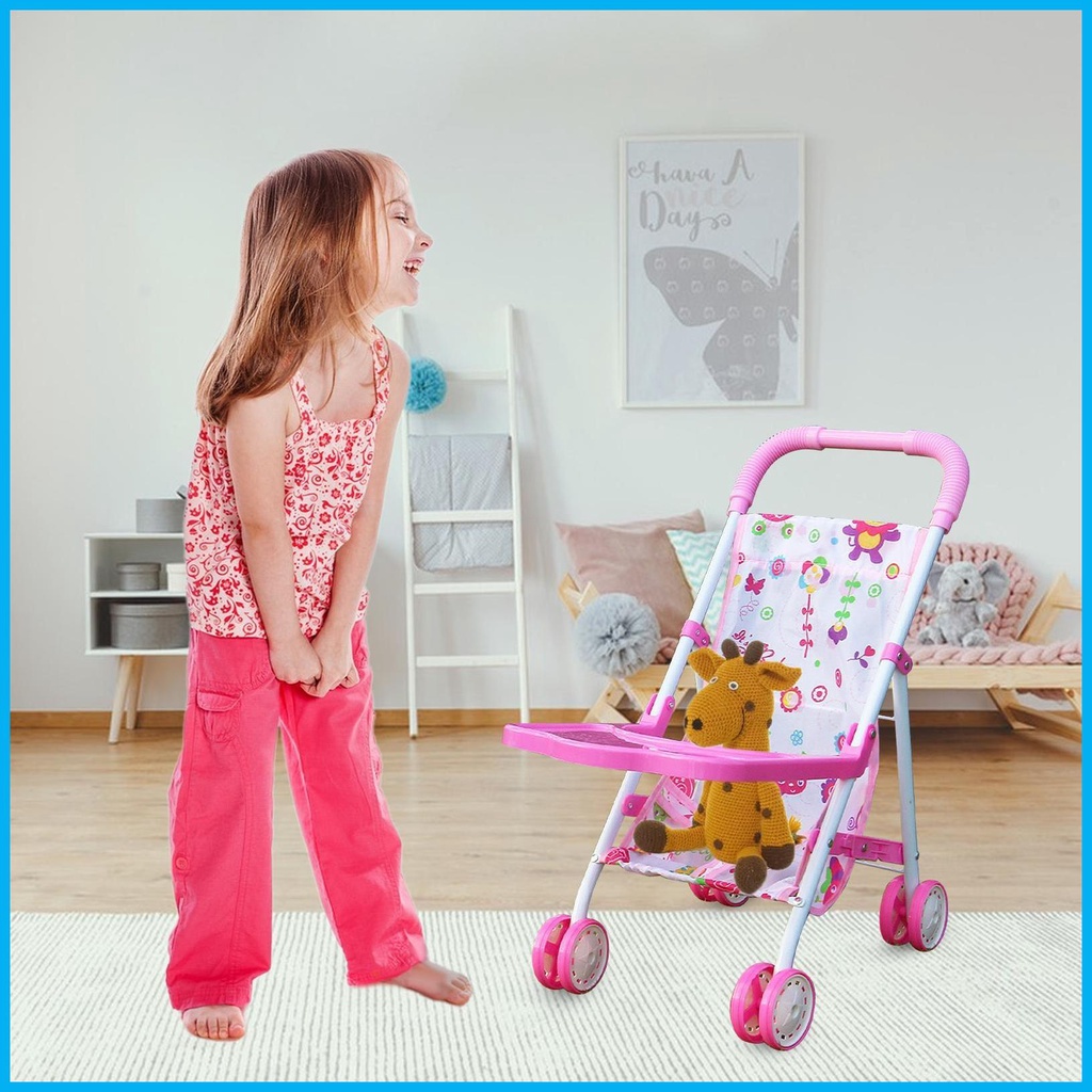 รถเข็นเด็ก แบบพับได้ พร้อมตะกร้าด้านล่าง เหมาะกับของขวัญ สําหรับเด็กผู้หญิง อายุ 3 ปี - รูปที่ 2