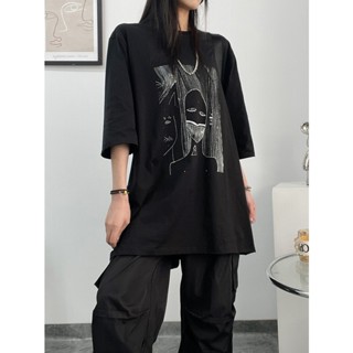 R RICK OWENS ใหม่ เสื้อยืด แขนสั้น พิมพ์ลาย Grimace ทรงหลวม