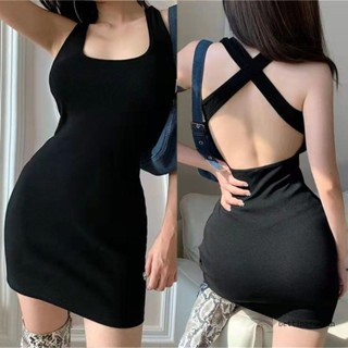 Bettingyou | | ชุดเดรสสั้น แขนกุด เปิดหลัง สีพื้น รัดรูป สําหรับผู้หญิง