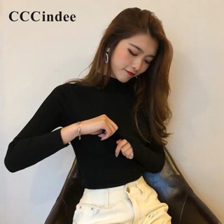 Cccindee เสื้อคาร์ดิแกนแขนยาว คอสูง เข้ารูป สีพื้น แฟชั่นใหม่ สําหรับผู้หญิง 2023