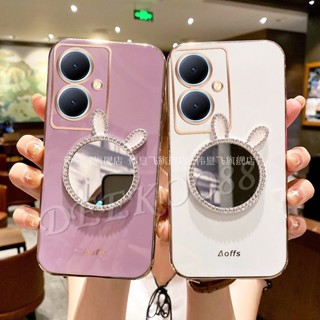 เคสโทรศัพท์มือถือนิ่ม ปิดด้านหลัง แบบกระจก ลายโบว์น่ารัก 3D สําหรับ VIVO Y78 Y36 Y27 Y02 Y02T Y02A V27 V27e 5G 4G 2023 Y78 VIVOY27 VIVOY02T