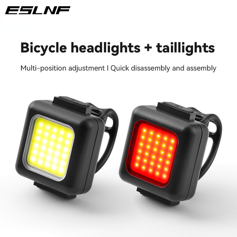 ESLNF ไฟหน้า-ไฟท้ายจักรยาน Type-C ชาร์จได้ 150 ลูเมน กันน้ํา IPX5 ขับขี่กลางคืน พร้อมไฟเตือนพกพา