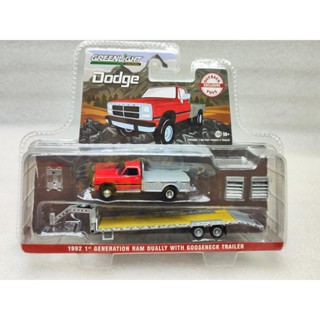 แรม 1: 64 1992 Dodge Male Sheep DUALLY &amp; Gooseneck Trailer 51387-B สีเขียวอ่อน สําหรับรถพ่วง