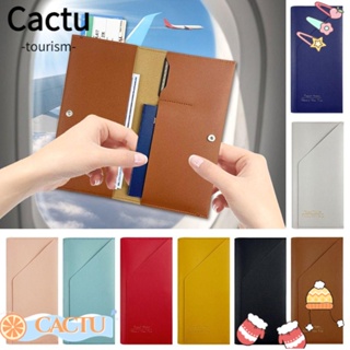 Cactu กระเป๋าสตางค์ หนัง Pu สีพื้น น้ําหนักเบา สําหรับใส่หนังสือเดินทาง เอกสาร เดินทาง สําหรับผู้ชาย