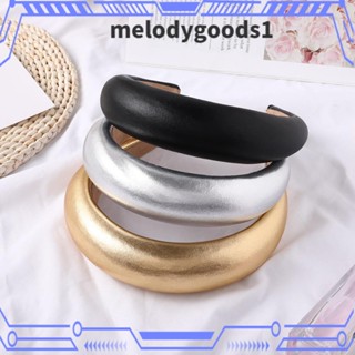 Melodygoods1 ที่คาดผมฟองน้ํา แบบกว้าง หนัง PU หนา น้ําหนักเบา สีพื้น แฟชั่นสําหรับผู้หญิง