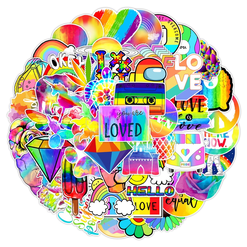 Lgbt สติกเกอร์ ลายกราฟฟิตี้ LGBT สีรุ้ง กันน้ํา สําหรับติดตกแต่งหมวกกันน็อค จักรยาน ดินสอ 50 ชิ้น