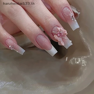 HANHAI 10 ชิ้น/5 ชิ้น 3D เรซิ่น Bowknot เล็บ Ch สีชมพูริบบิ้นโบว์ Rhinestone เครื่องประดับอะไหล่ตกแต่งเล็บ DiIY Salon อุปกรณ์เสริมของขวัญ TH