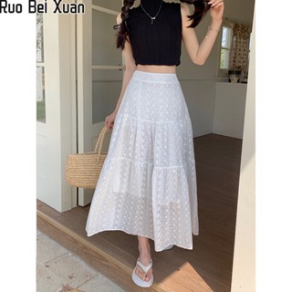 Ruo Bei Xuan ผู้หญิงใหม่ Jacquard เย็บปักถักร้อยกระโปรงสีขาวยืดหยุ่นบางปกบางช่วงแกว่งกระโปรงขนาดใหญ่