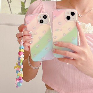 พร้อมส่ง เคสป้องกันโทรศัพท์มือถือ ลายหัวใจ พร้อมสายคล้องมือ สําหรับ Apple IPhone 13pro 14pro Max 11 12