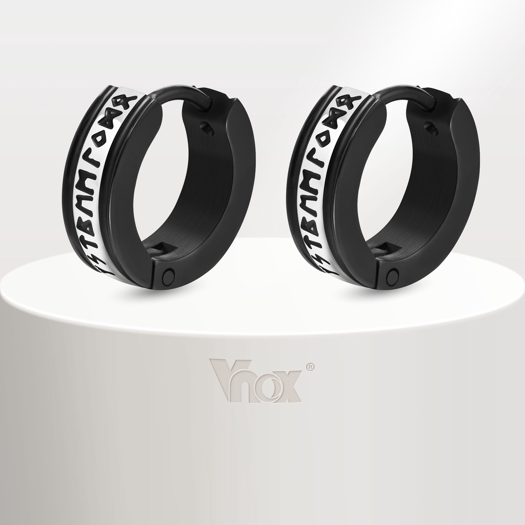 Vnox ต่างหูสัญลักษณ์ไวกิ้ง แบบแบน สเตนเลส สีดํา เครื่องประดับแฟชั่น สําหรับผู้ชาย