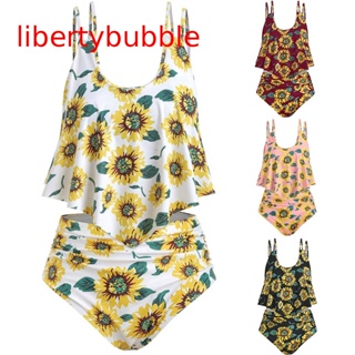 【libertybubbler】ชุดว่ายน้ําบิกินี่ เอวสูง แต่งระบาย สําหรับผู้หญิง