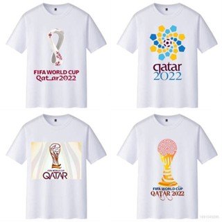 เสื้อกีฬาแขนสั้น คอกลม ลายทีมฟุตบอล World Cup Qatar สีขาว พลัสไซซ์ 2022-2023 สําหรับผู้ชาย และผู้หญิง