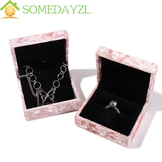 Somedayzl กล่องกํามะหยี่ สีชมพู สวยหรู สี่เหลี่ยม สีชมพู เครื่องประดับ ที่ใส่แหวน กล่องบรรจุภัณฑ์ ของขวัญ กล่องเครื่องประดับ