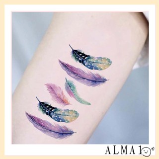 Alma สติกเกอร์รอยสักร่างกาย กันน้ํา ติดทนนาน ลายดอกกุหลาบ ผีเสื้อ สีดํา