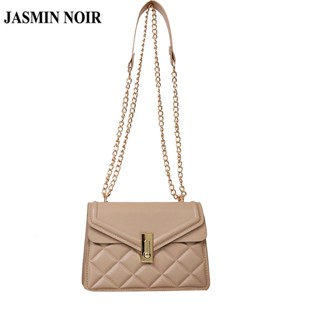 Jasmin NOIR กระเป๋าสะพายข้าง หนัง PU ลายสก๊อต แต่งสายโซ่ล็อก ขนาดเล็ก เรียบง่าย สําหรับผู้หญิง