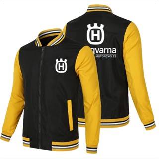 Husqvarna เสื้อแจ็กเก็ตเบสบอล กันลม ลายโลโก้ Svartpilen401 สีตัดกัน สําหรับขี่จักรยานกลางแจ้ง