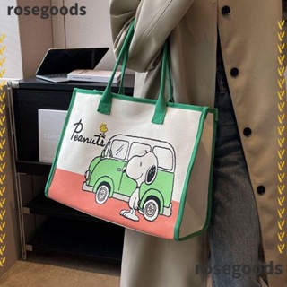 Rosegoods1 กระเป๋าถือ กระเป๋าสะพายไหล่ ผ้าแคนวาส พิมพ์ลายการ์ตูนสุนัข มีซิป จุของได้เยอะ แฟชั่นสําหรับสตรี