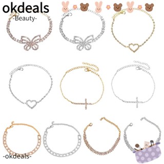 Okdeals สร้อยข้อเท้าโซ่ กลวงออก หรูหรา วิบวับ เครื่องประดับเท้า 2 ชิ้น