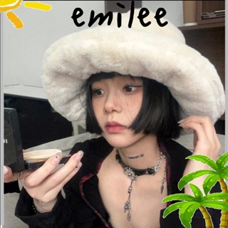 Emilee หมวกบักเก็ต ขนปุยเทียม สีพื้น ให้ความอบอุ่น แฟชั่นฤดูหนาว ฤดูใบไม้ร่วง