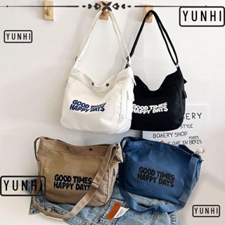 Yunhi กระเป๋าสะพายไหล่ กระเป๋าถือแฟชั่น ผ้าใบ ลําลอง