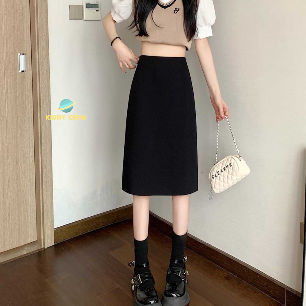 พร้อมส่ง กระโปรงทรงเอยาวคลุมเข่าสีดำ กระโปรงลำลองผู้หญิง – โปรปัง