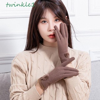 Twinkle1 ถุงมือหนังนิ่ม หนา เรียบง่าย ผู้หญิง ยืดหยุ่น บวก กํามะหยี่ ขนบอล สัมผัสหน้าจอ ถุงมือ