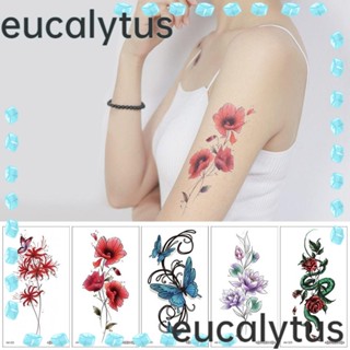 Eucalytus1 สติกเกอร์รอยสักชั่วคราว ลายดอกไม้ สีแดง กันน้ํา สําหรับผู้หญิง 10 ชิ้น