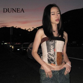 Dunea เสื้อท็อปส์ เปิดไหล่ เข้ารูป พิมพ์ลาย สไตล์วินเทจ สําหรับผู้หญิง