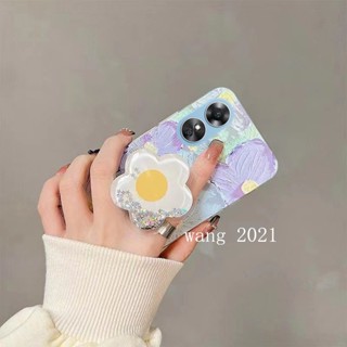 ใหม่ เคสโทรศัพท์มือถือ ซิลิโคนนิ่ม ลายภาพวาดสีน้ํามัน รูปดาว ดอกไม้ กลิตเตอร์ พร้อมที่ตั้งวาง สําหรับ OPPO A38 4G 2023 A38 4G