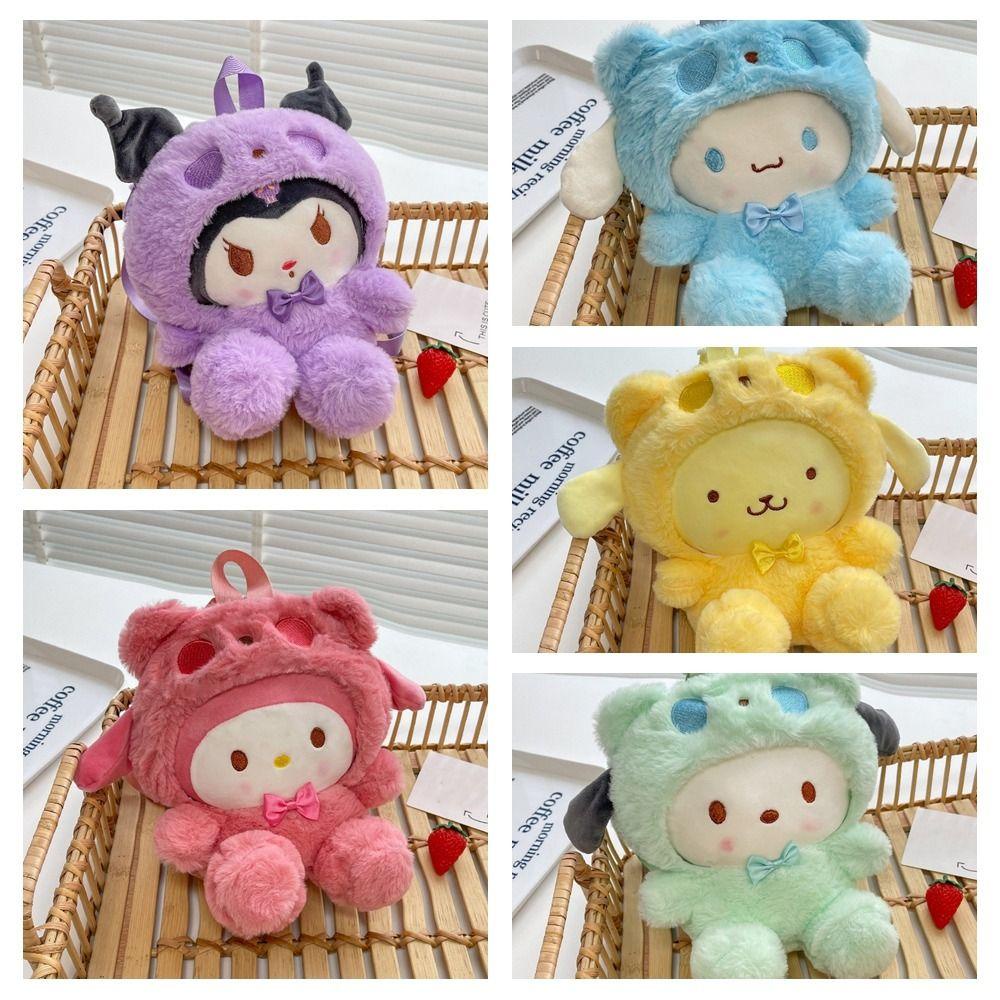 Keepin Kuromi Plush กระเป๋าเป้สะพายหลัง,การ์ตูน Cinnamoroll Plush กระเป๋าเป้สะพายหลัง, Kawaii Pochacco ตุ๊กตา Melody การ์ตูนกระเป๋านักเรียนหญิง