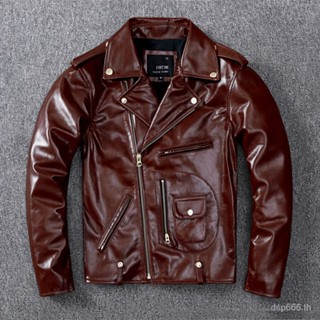 Italian imported waxed sheepskin motorcycle jacket amikak J24 crossbody leather leather coat mens slim-fit 90OI