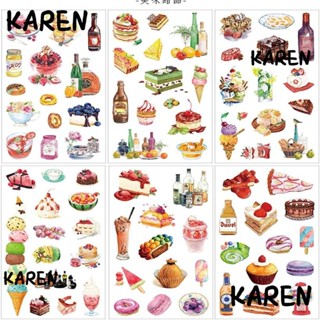 Karen สติกเกอร์กระดาษวาชิ รูปอาหาร หลากสี สําหรับตกแต่ง DIY 30 แผ่น
