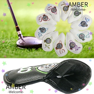 Amber ปลอกหุ้มหัวไม้กอล์ฟ หนัง PU อุปกรณ์เสริม สําหรับเล่นกีฬากอล์ฟ 10 ชิ้น ต่อชุด