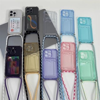 เคสมือถือ ซิลิโคน TPU สีใส มีสายคล้องคอ สําหรับ compatible for iPhone 15 pro max 14 pro max 13 Pro Max  12 12 pro max 7plus x xs max 11 Pro Max X XR XS Maxcase เคสใสใส่บัตร for เคสไอโฟน ใส่รูปได้ Clearเคสใสใส่บัตร ใส่รูป ขอบกันกระแทก Card Slot เคส