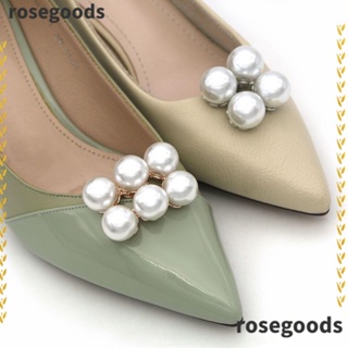 Rosegoods1 คลิปหัวเข็มขัด ถอดออกได้ ประดับไข่มุก หรูหรา ถอดออกได้ สําหรับตกแต่งรองเท้าเจ้าสาว 1 ชิ้น