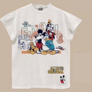 เสื้อยืดการ์ตูน ลาย MICKEY MOUSE ลิขสิทธ์แท้ DISNEY เสื้อแขนสั้นพิเศษ ฟอกเฟด-สีขาว (MPA-016)