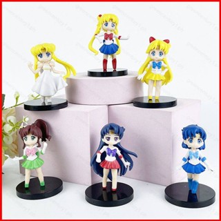 Yelan โมเดลฟิกเกอร์ Sailor Moon Tsukino Usagi Ami Rei Makoto Minako ของเล่น ของขวัญ สําหรับเด็ก 6 ชิ้น