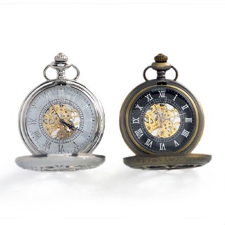 Lianli Vintage Mens Mechanical Pocket Watch Flower Skeleton Chain Fob Hand Winding