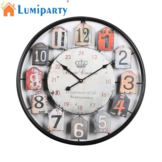 Lumiparty นาฬิกาแขวนผนัง ทรงกลม สไตล์วินเทจ พร้อมตัวเลขอาหรับ เสียงเงียบ ไม่ติดขัด อุปกรณ์เสริม สําหรับห้องนั่งเล่น ห้องนอน