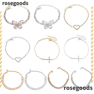 Rosegoods1 สร้อยข้อเท้าโซ่ ประดับพลอยเทียม วิบวับ หรูหรา สําหรับผู้หญิง 2 ชิ้น