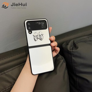 Jiehui เคสโทรศัพท์มือถือ ชุบสามมิติ ประดับโบว์ แฟชั่น สําหรับ Samsung Z Flip5 Z Flip4 Z Flip3