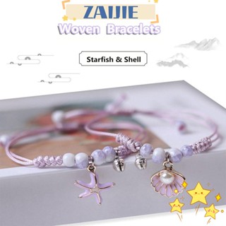 Zaijie24 สร้อยข้อมือถัก ลูกปัดเซรามิค สีม่วง ปรับได้ สําหรับผู้หญิง