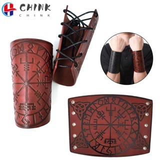 Chink สายรัดข้อมือหนัง เข็มทิศ Runes นอร์ดิก Viking Odin สัญลักษณ์พังก์ ยุคกลาง กําไลข้อมือ