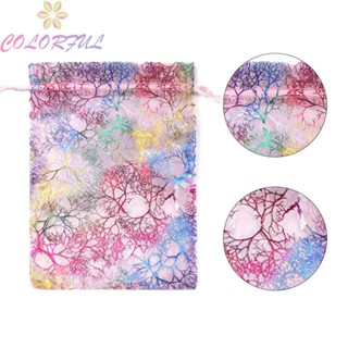 【COLORFUL】Coral Yarn Bag Colorful Coral Pattern Drawstring Gauze Bag Organza Pink